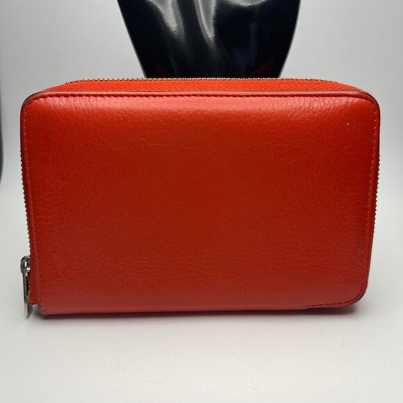 Celine Leather Zip Around Compact Bifold Wallet in Orange - Preowned
